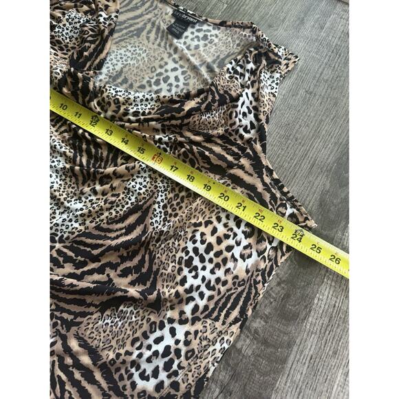 VTG Lane Bryant 3X 24W Y2K Shortsleeve Animal Leopard Print Blouse Top Stretchy - Picture 5 of 8